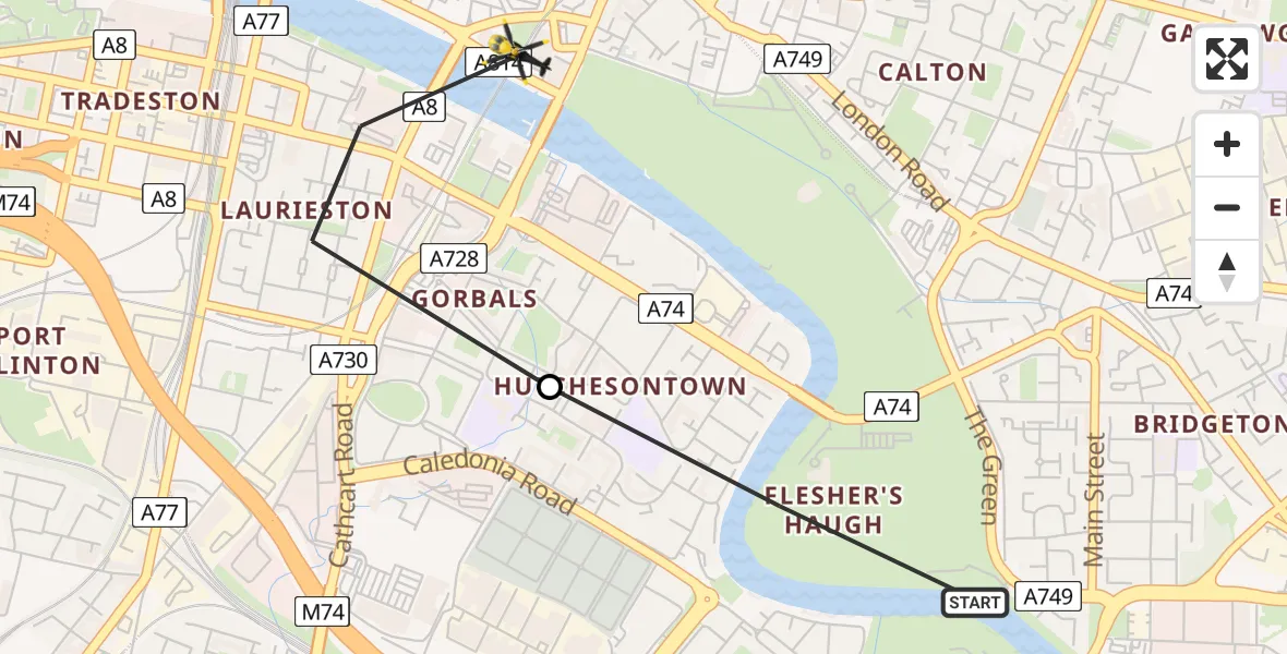 Routekaart van de vlucht: Police Helicopter to Glasgow, Shipbank Lane
