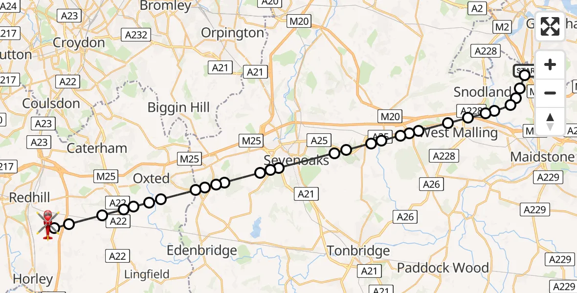 Routekaart van de vlucht: Air Ambulance Helicopter to Redhill Aerodrome
