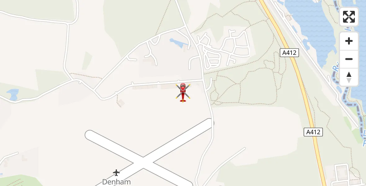 Flight path map showing Air Ambulance Helicopter route from Denham Aerodrome to Denham Aerodrome