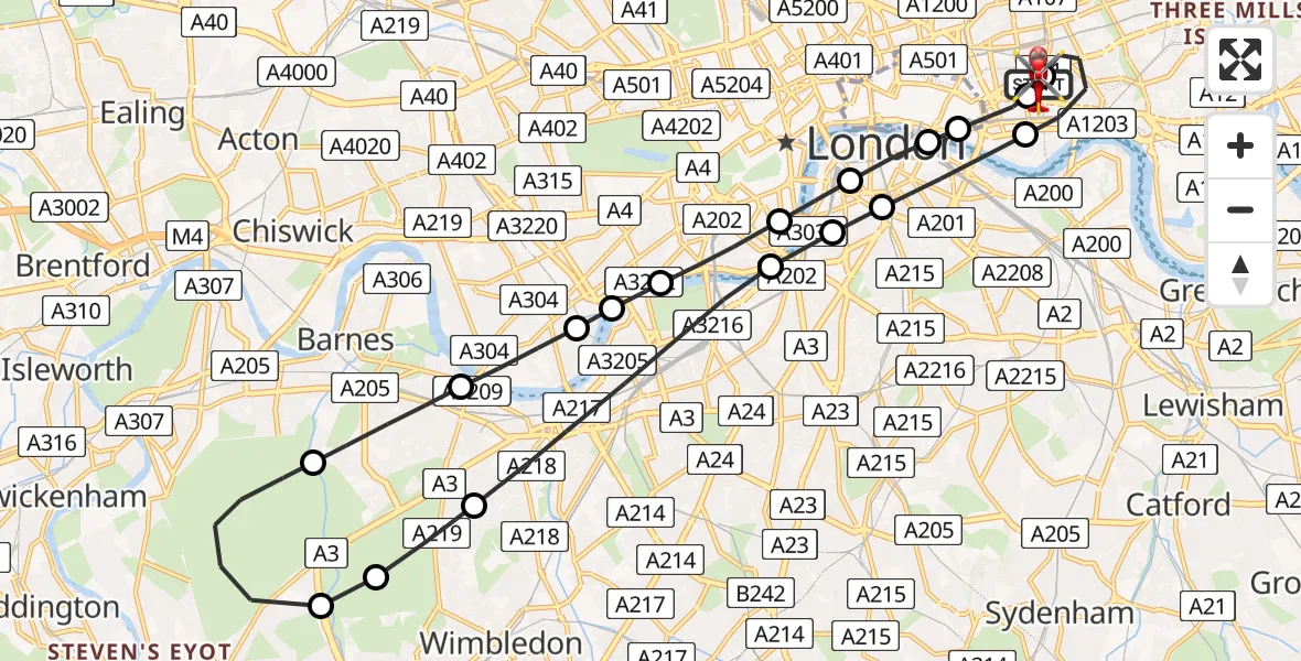Flight route Air Ambulance Helicopter Royal London Hospital - Royal London Hospital, 13 March 2026, 14:03