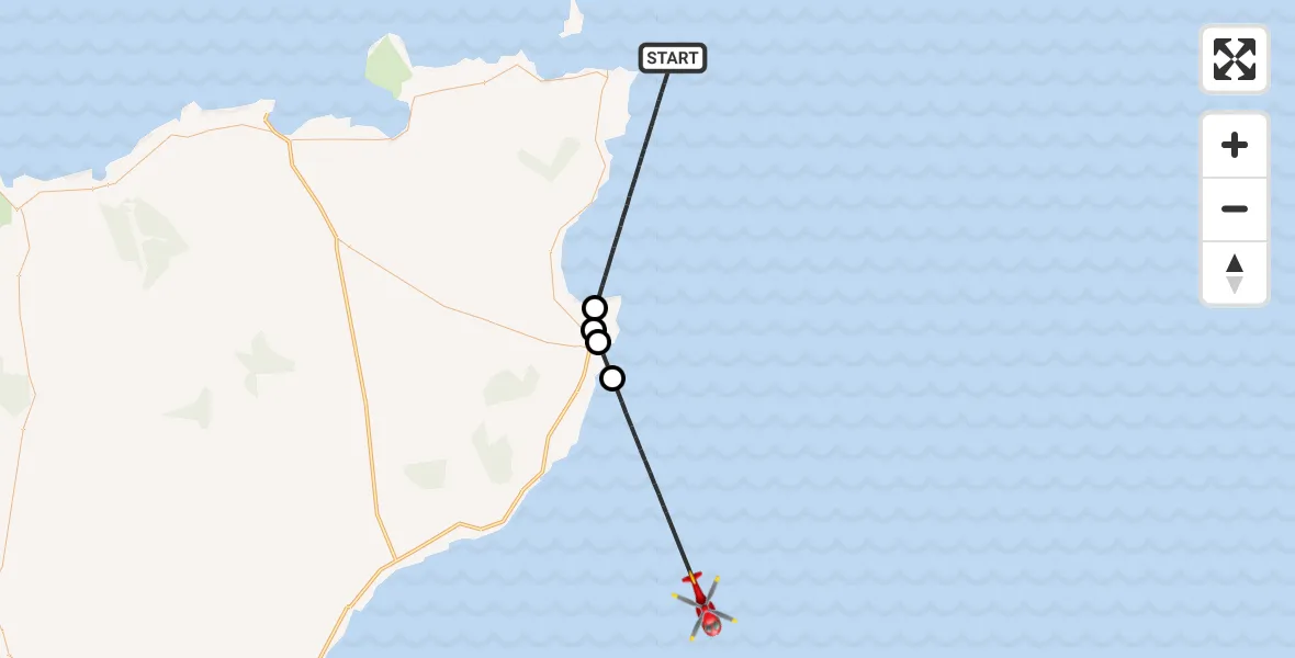 Flight path map showing Air Ambulance Helicopter route from North Sea to North Sea