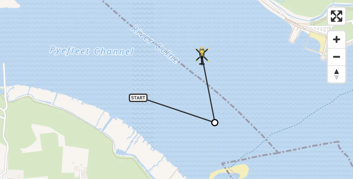 Flight path map showing Police Helicopter route from East Mersea to Tendring