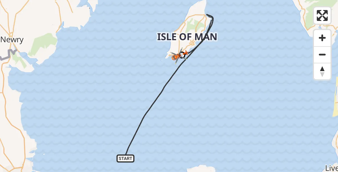 Flight path map showing Coastguard Helicopter route from Irish Sea to Isle of Man Airport
