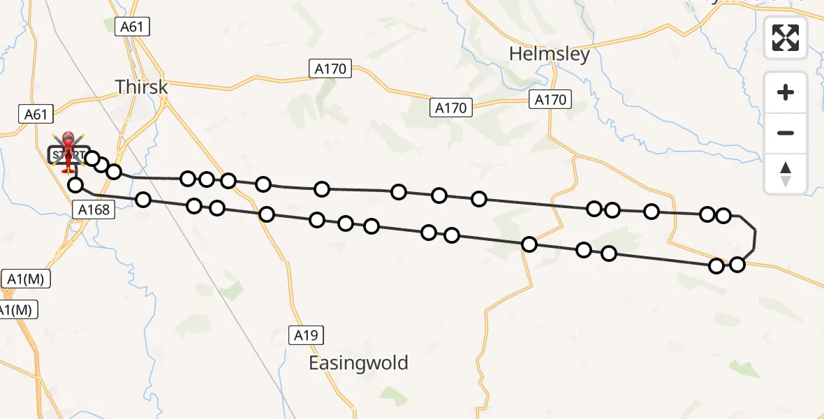 Flight path map showing Air Ambulance Helicopter route from RAF Topcliffe to RAF Topcliffe