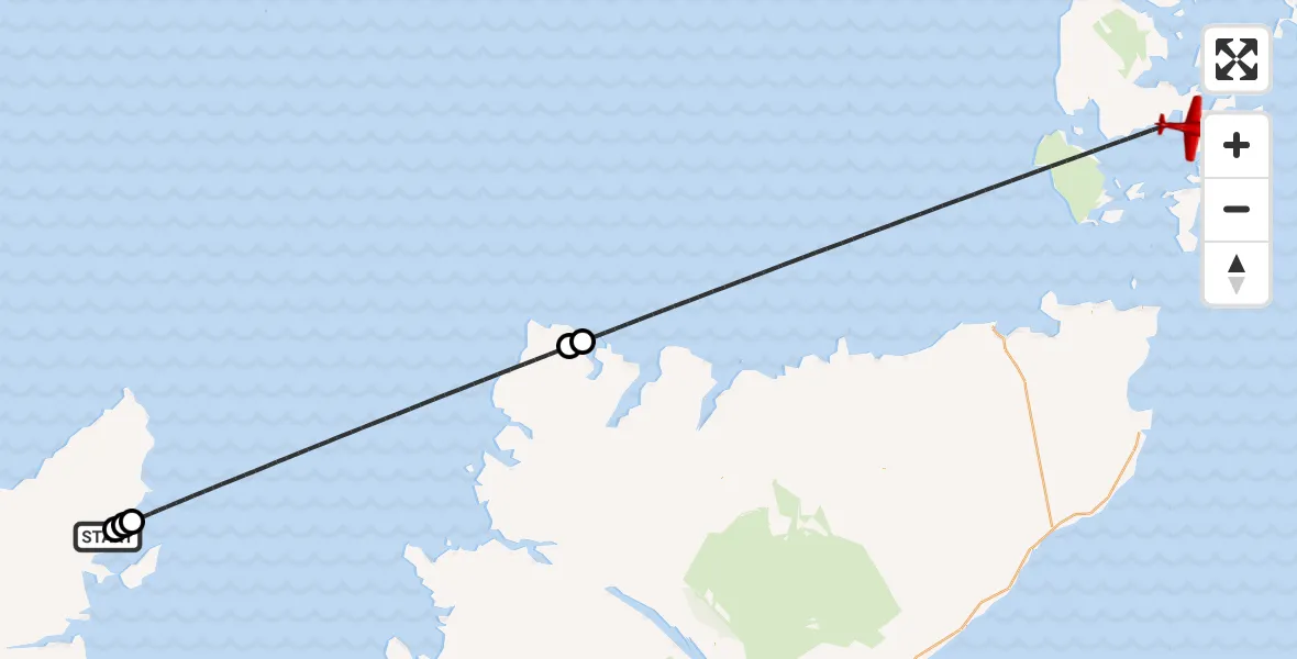 Flight path map showing Air Ambulance Aircraft route from Col to Kirkwall