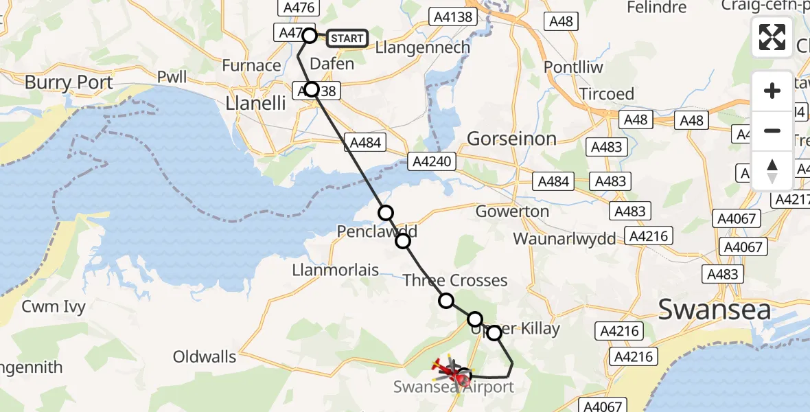 Routekaart van de vlucht: Air Ambulance Helicopter to Swansea Airport