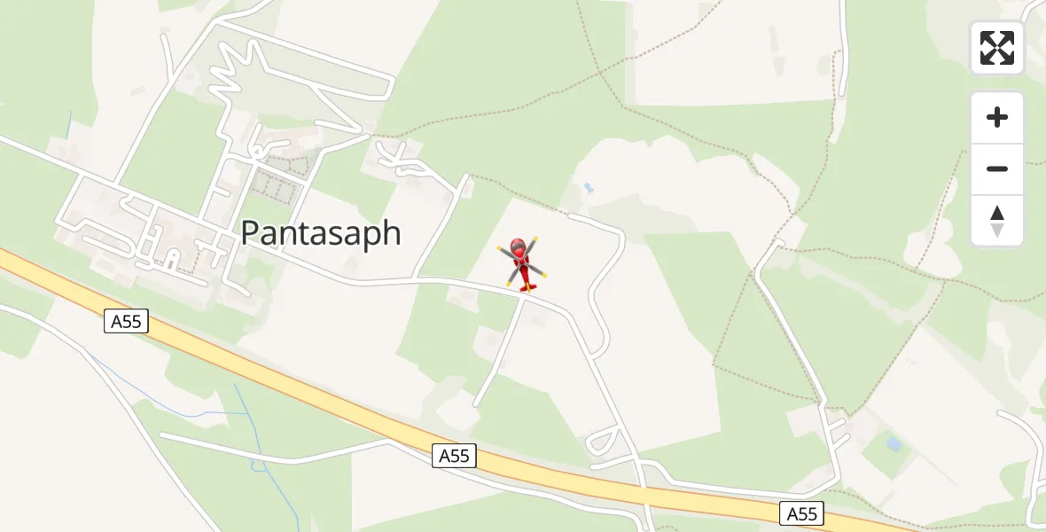 Flight path map showing Air Ambulance Helicopter route from Pantasaph to Pantasaph
