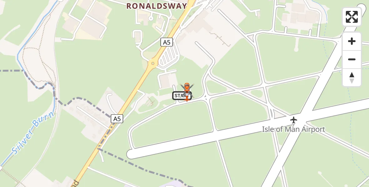 Flight path map showing Coastguard Helicopter route from Isle of Man Airport to Isle of Man Airport