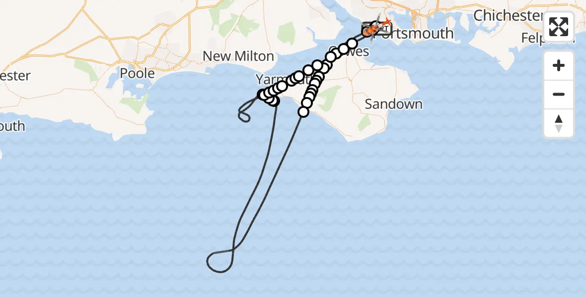 Flight path map showing Coastguard Helicopter route from Solent Airport to Solent Airport