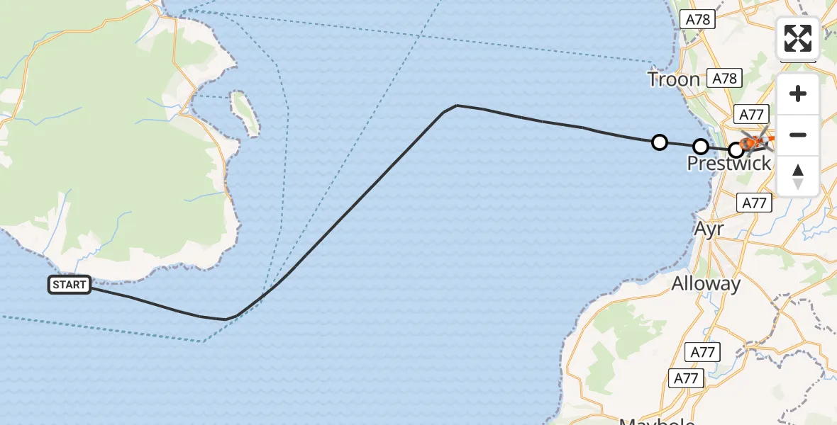 Routekaart van de vlucht: Coastguard Helicopter to Glasgow Prestwick Airport