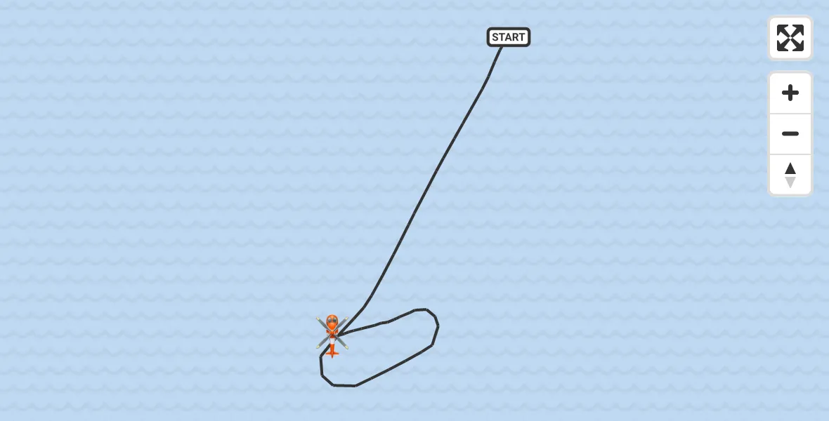 Flight path map showing Coastguard Helicopter route from North Sea to North Sea
