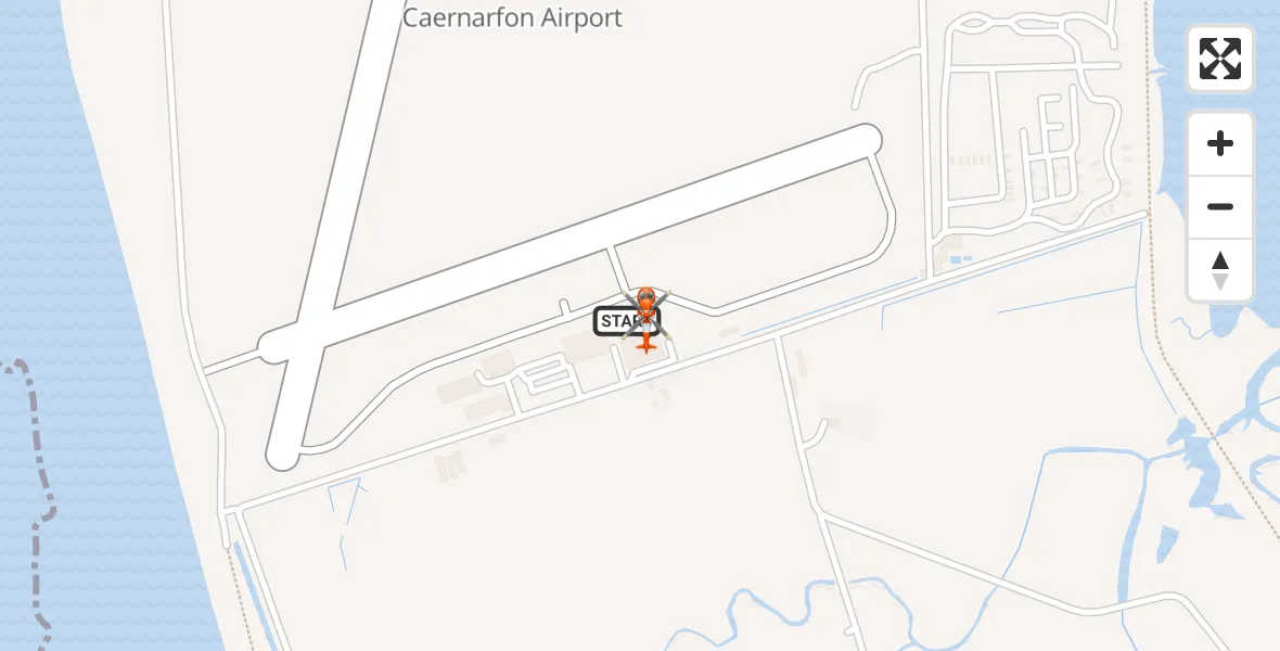 Flight path map showing Coastguard Helicopter route from Caernarfon Airport to Caernarfon Airport