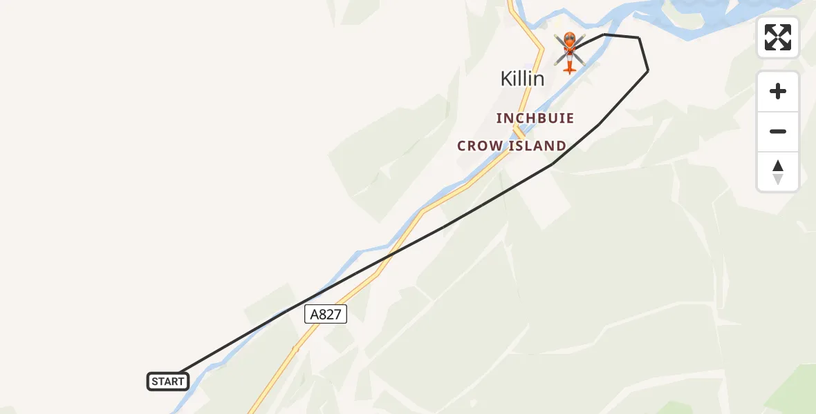 Flight path map showing Coastguard Helicopter route from Killin to Killin