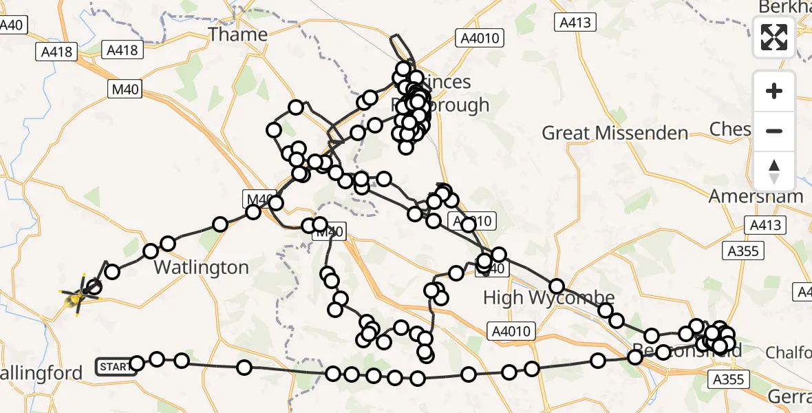 Flight path map showing Police Helicopter route from Benson to Ewelme