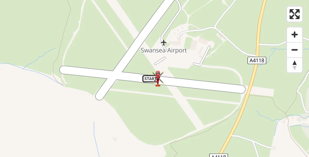 Flight path map showing Air Ambulance Helicopter route from Swansea Airport to Swansea Airport