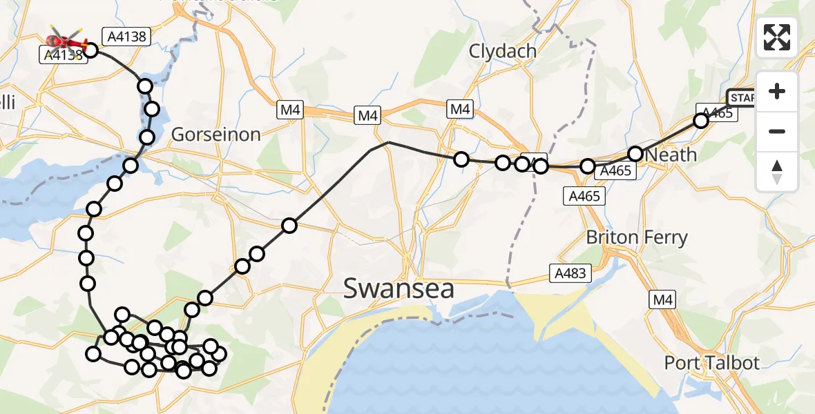 Routekaart van de vlucht: Air Ambulance Helicopter to Dafen, Heol Aur