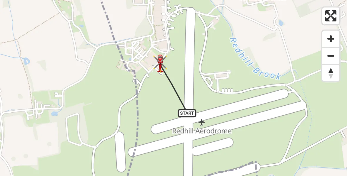 Flight path map showing Air Ambulance Helicopter route from Redhill Aerodrome to Redhill Aerodrome