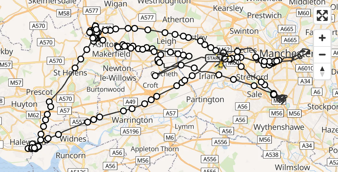 Routekaart van de vlucht: Police Helicopter to Manchester Barton Aerodrome
