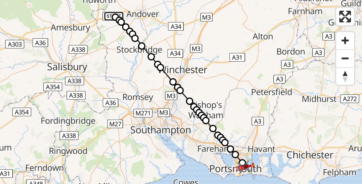 Routekaart van de vlucht: Air Ambulance Helicopter to Portsmouth, Eastern Road