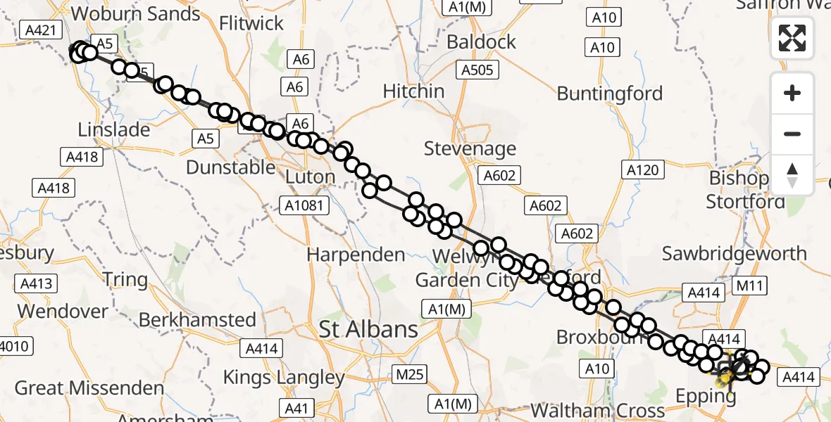 Routekaart van de vlucht: Police Helicopter to North Weald Airfield