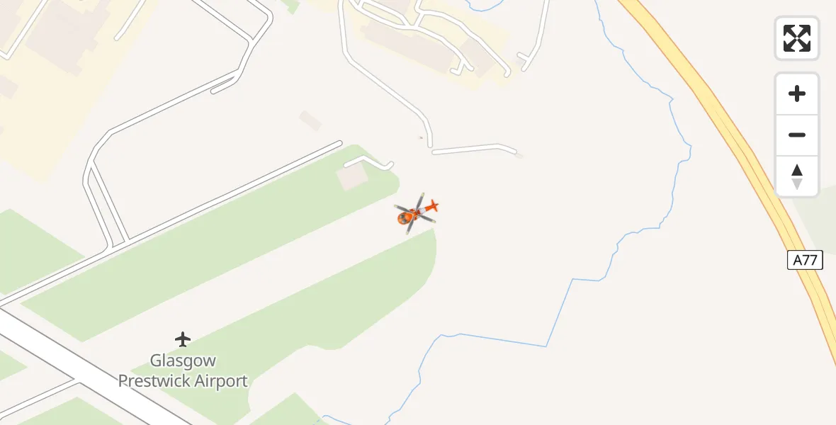Flight path map showing Coastguard Helicopter route from Glasgow Prestwick Airport to Glasgow Prestwick Airport