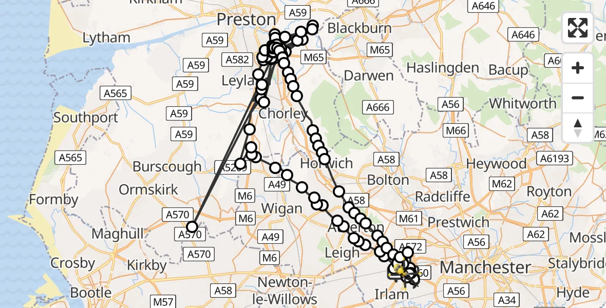 Routekaart van de vlucht: Police Helicopter to Manchester Barton Aerodrome