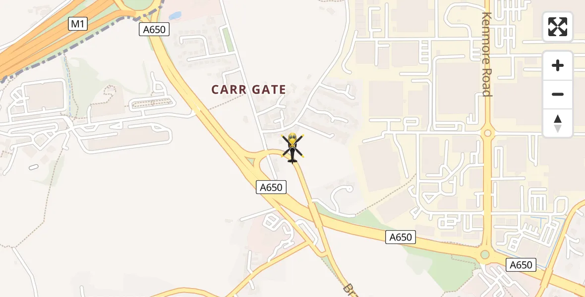 Routekaart van de vlucht: Police Helicopter to Wrenthorpe, Bradford Road