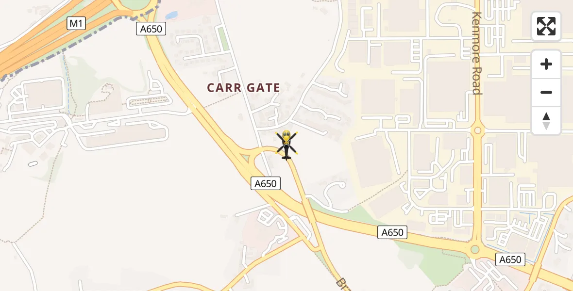 Routekaart van de vlucht: Police Helicopter to Wrenthorpe, Bradford Road