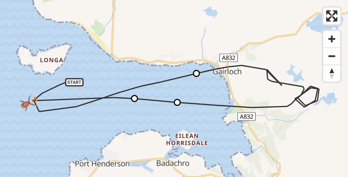 Flight path map showing Coastguard Helicopter route from Inner Seas to Inner Seas
