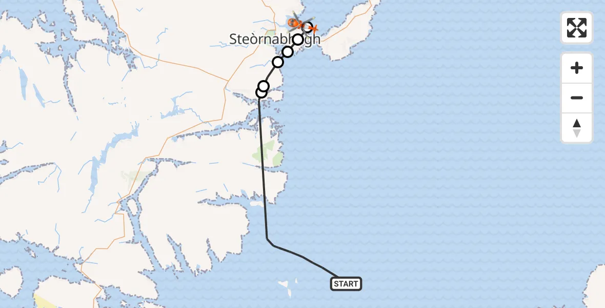 Flight path map showing Coastguard Helicopter route from Inner Seas to Mealabost