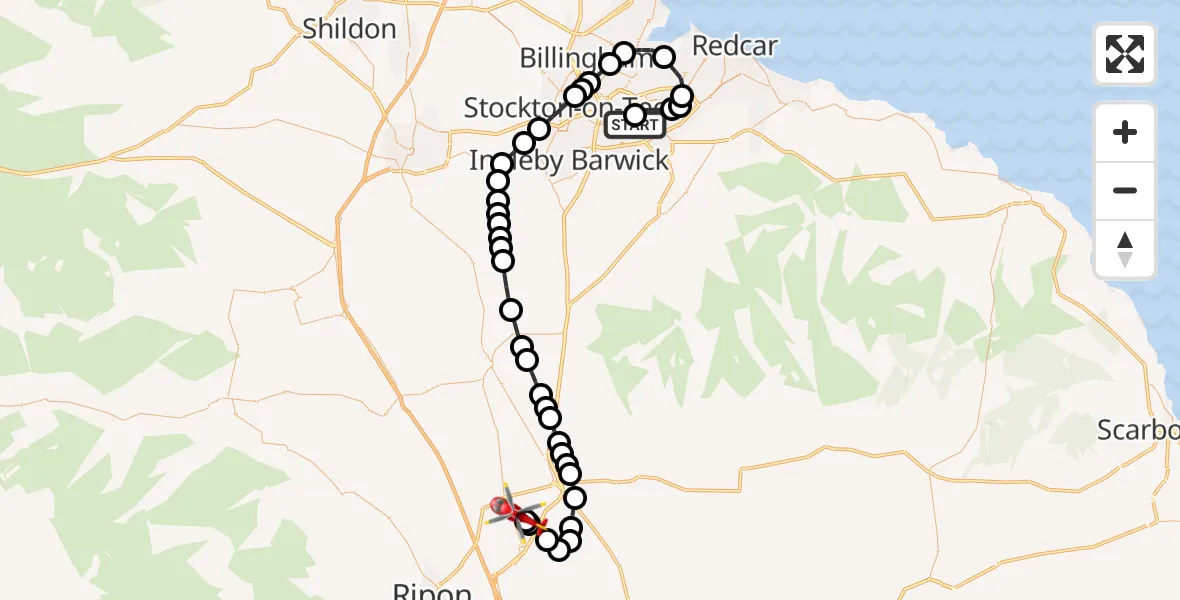 Routekaart van de vlucht: Air Ambulance Helicopter to RAF Topcliffe
