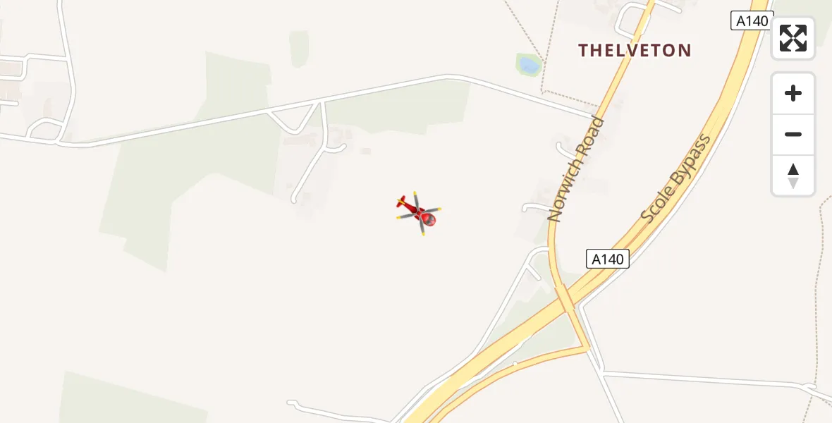 Flight path map showing Air Ambulance Helicopter route from Dickleburgh to Dickleburgh