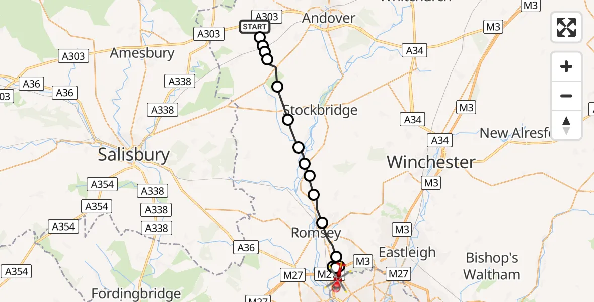 Routekaart van de vlucht: Air Ambulance Helicopter to Nursling, Upton Crescent