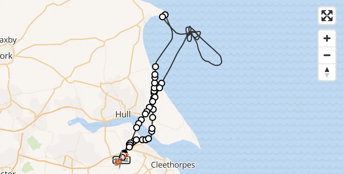 Flight path map showing Coastguard Helicopter route from Humberside Airport to Humberside Airport