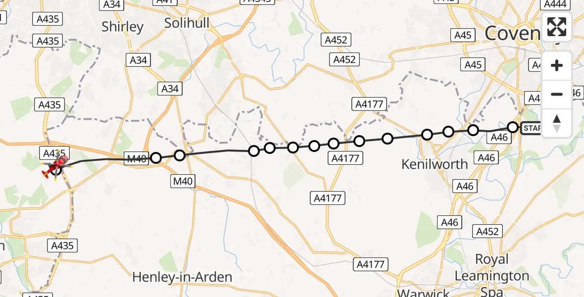 Routekaart van de vlucht: Air Ambulance Helicopter to Portway, Brockhill Lane