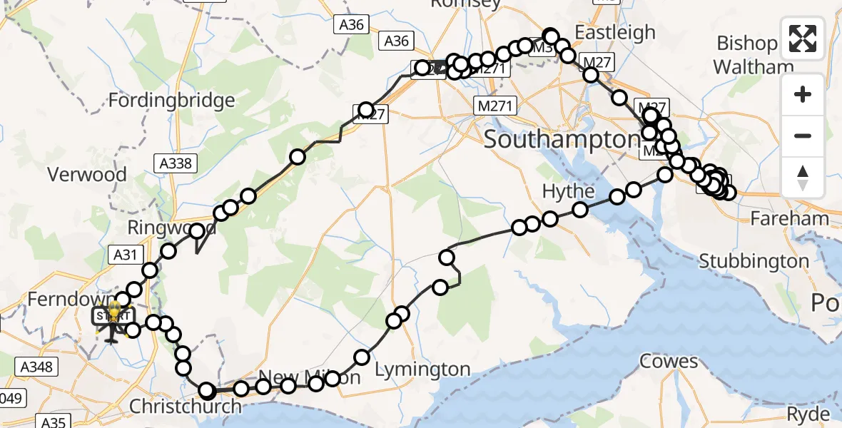 Flight path map showing Police Helicopter route from Hurn to Bournemouth Airport