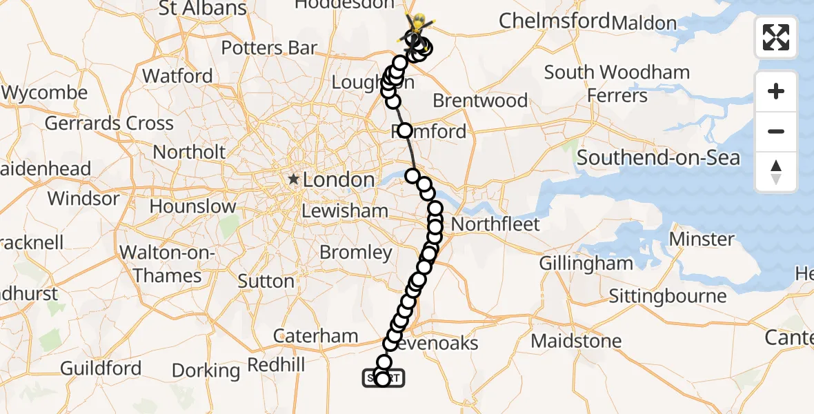 Routekaart van de vlucht: Police Helicopter to North Weald Airfield
