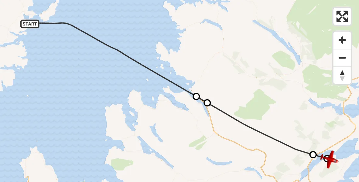 Flight path map showing Air Ambulance Aircraft route from Inner Seas to Resolis