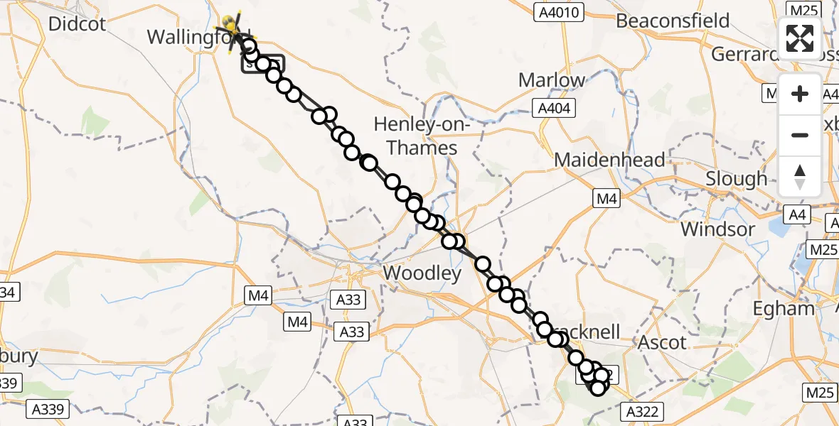 Flight path map showing Police Helicopter route from South Oxfordshire to Benson