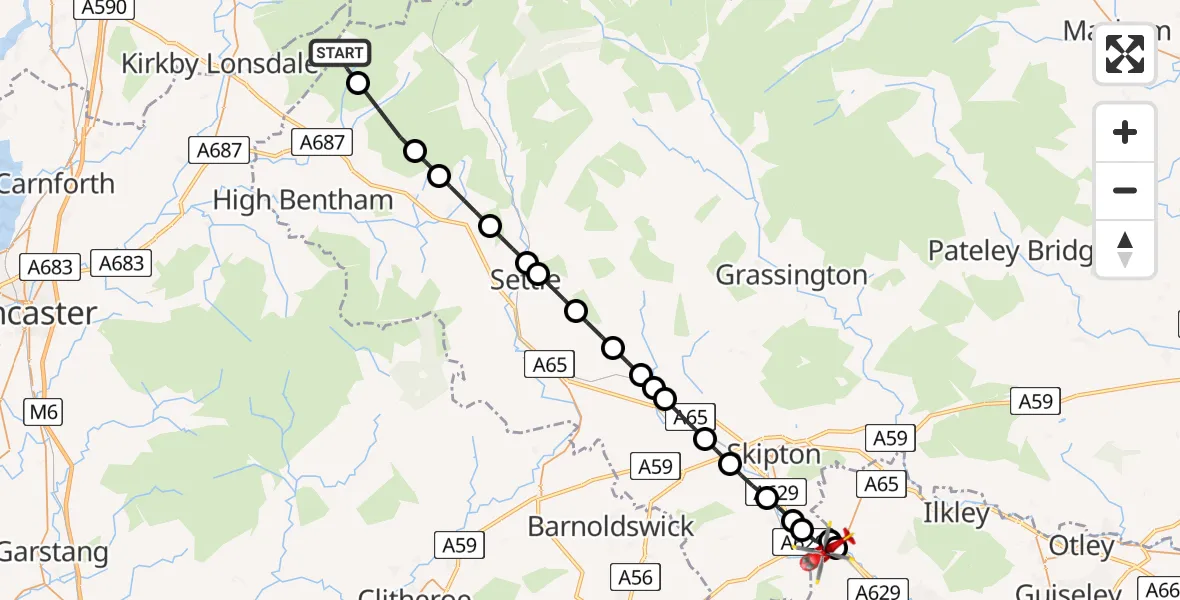 Routekaart van de vlucht: Air Ambulance Helicopter to Steeton, Thornhill Road