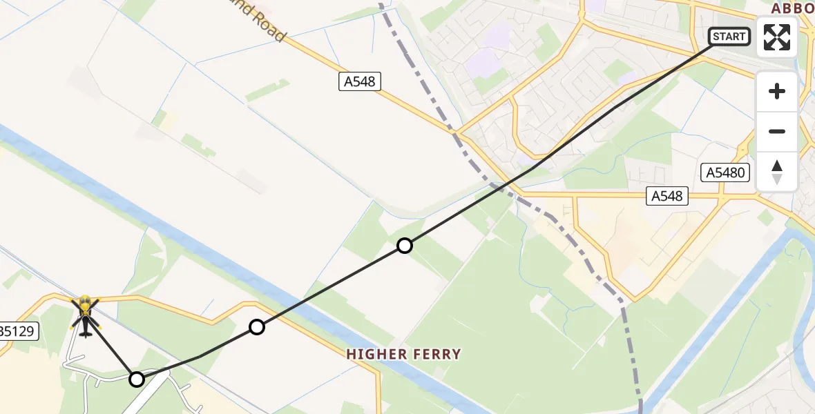 Flight path map showing Police Helicopter route from Chester to Hawarden Airport