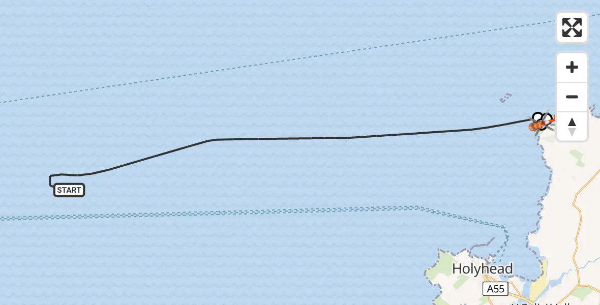 Flight path map showing Coastguard Helicopter route from Irish Sea to Cylch-y-Garn