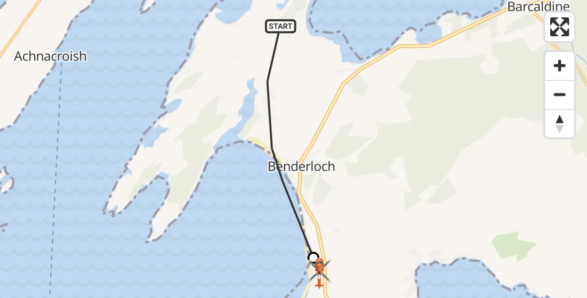 Flight path map showing Coastguard Helicopter route from Inner Seas to Oban Airport