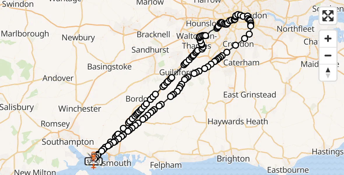 Flight path map showing Coastguard Helicopter route from Solent Airport to Solent Airport