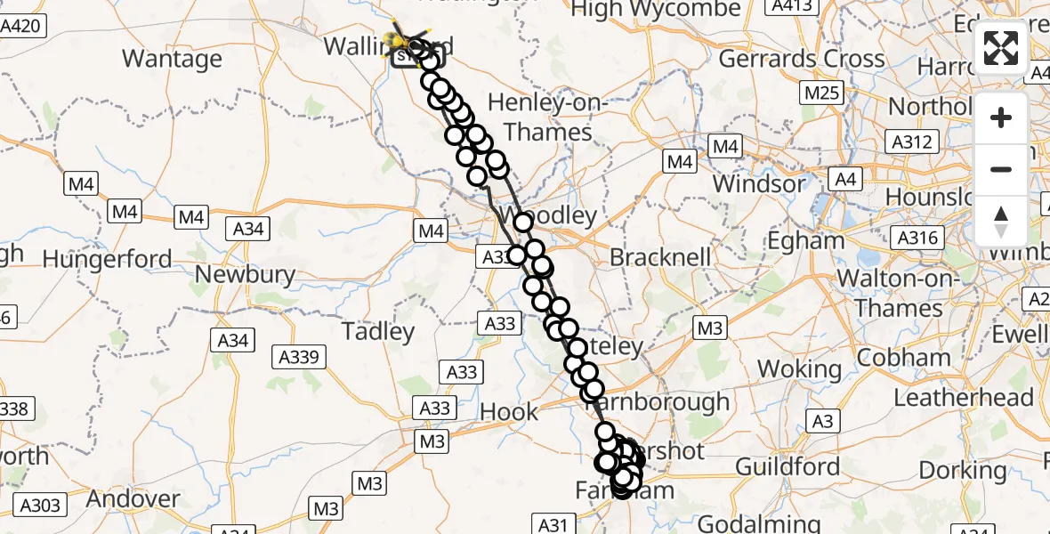 Routekaart van de vlucht: Police Helicopter to Crowmarsh Gifford, Clack's Lane