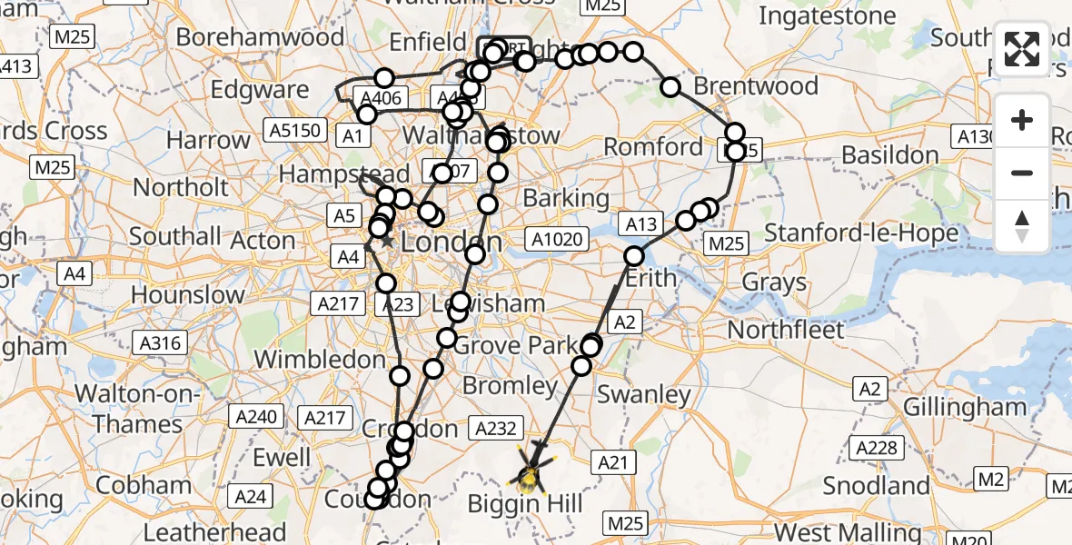 Routekaart van de vlucht: Police Helicopter to London Borough of Bromley, New Road Hill