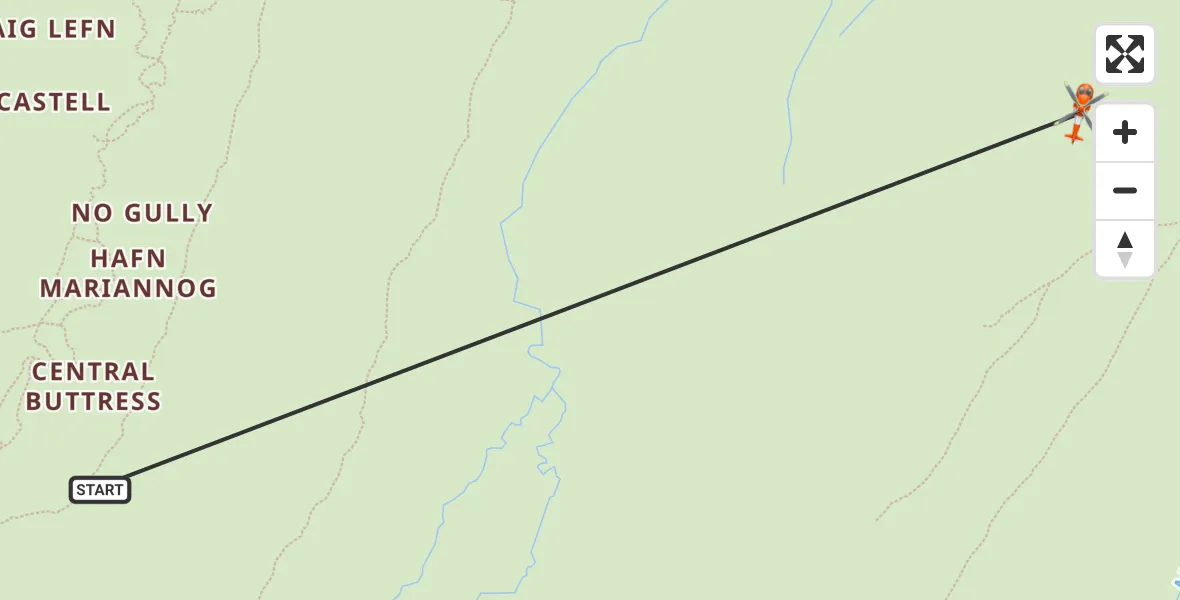 Flight path map showing Coastguard Helicopter route from Capel Curig to Capel Curig