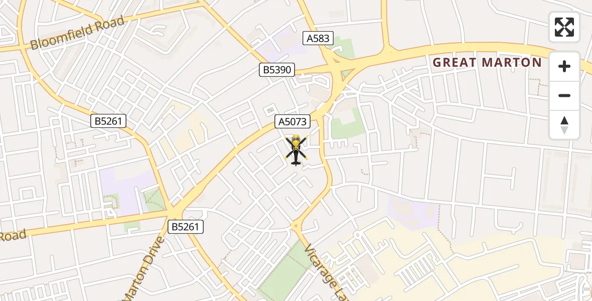 Flight path map showing Police Helicopter route from Blackpool to Blackpool