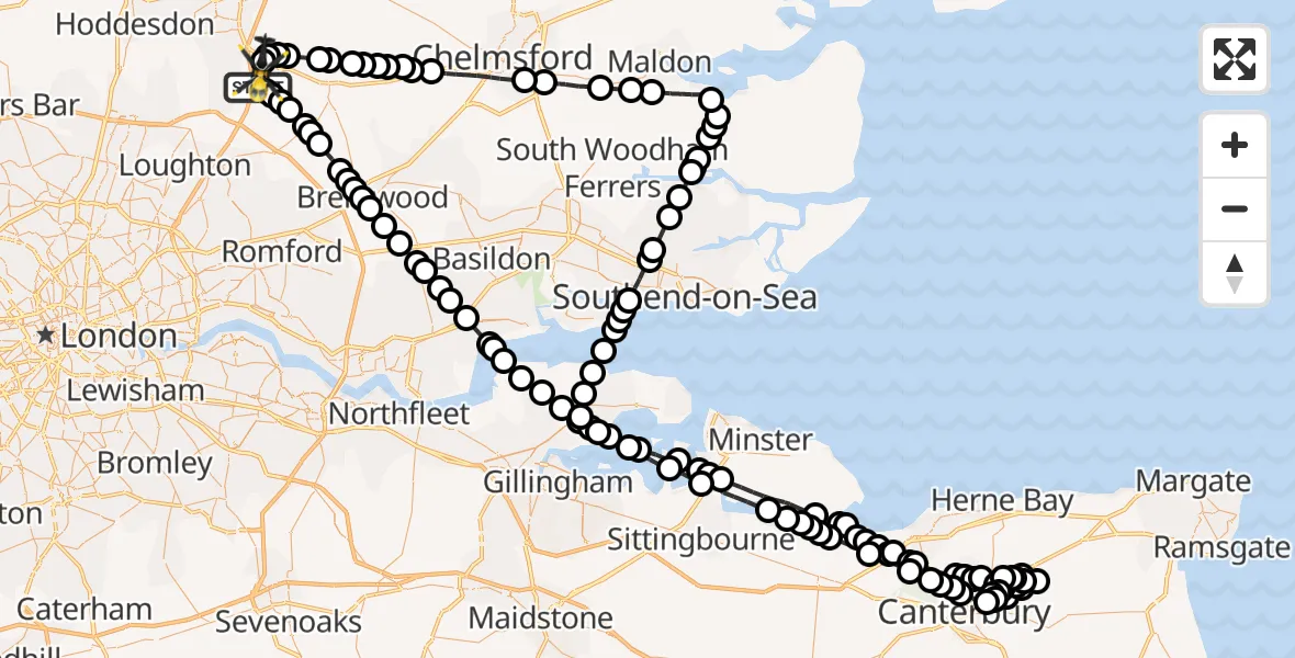 Routekaart van de vlucht: Police Helicopter to North Weald Airfield