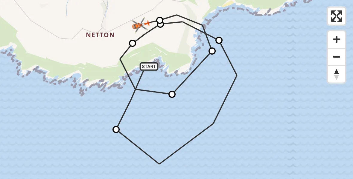 Flight path map showing Coastguard Helicopter route from South Hams to Newton Ferrers